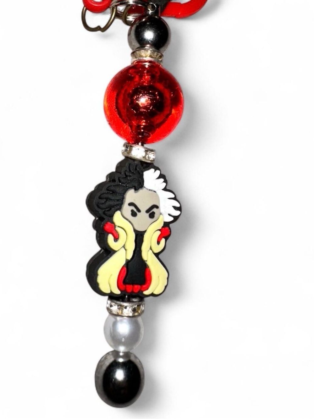 Cruella De Vil Red and Black Villain keychain charm